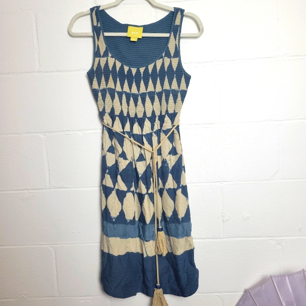 Anthropologie Maeve Geo Diamond Castalia Shibori Boho Dress Size 0P - Picture 2 of 9